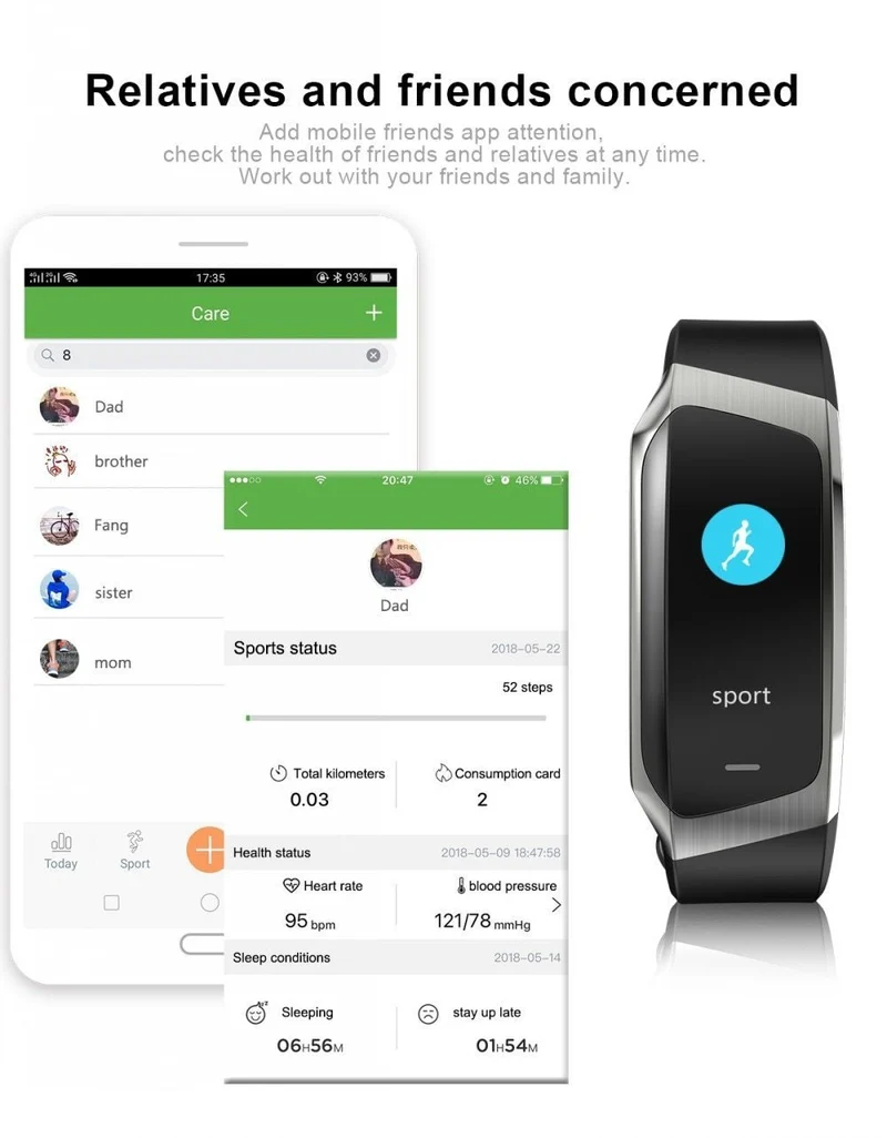 Vandafvisende Fitband Smartwatch med blodtryks- og pulsmonitor