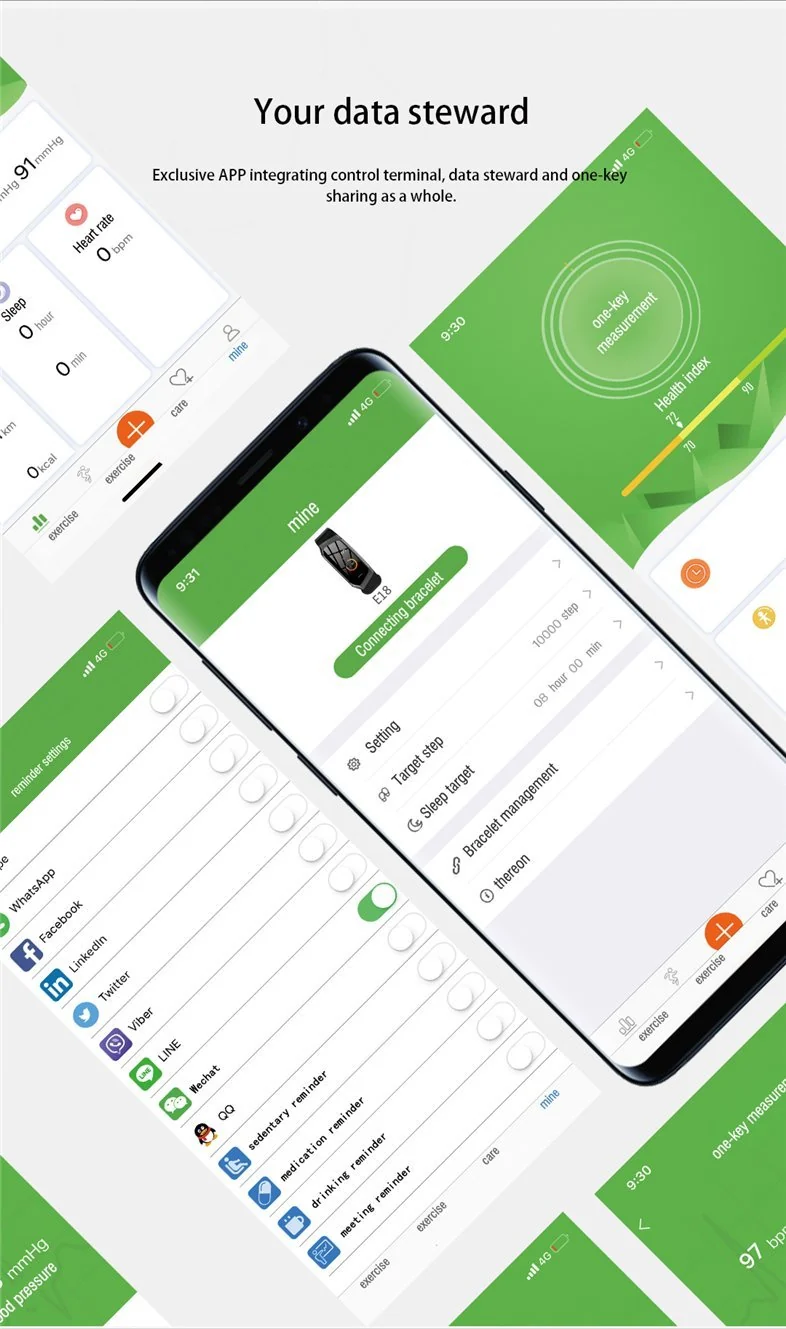 Fitband Smartwatch med Vandtæthed, Puls, Blodtryk og Iltniveau Monitor