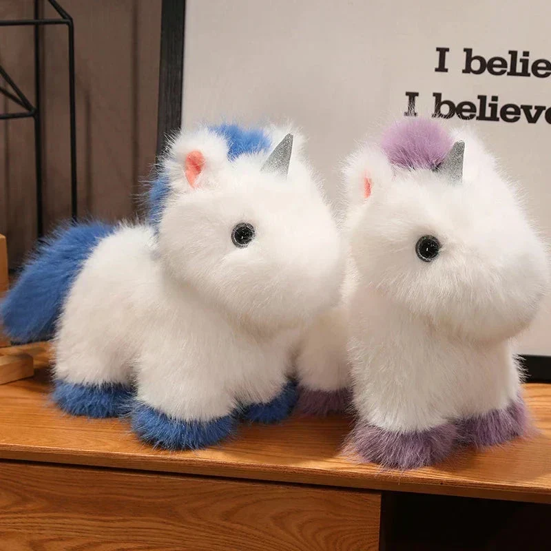 Fuzzy Hvid Blå Lilla Chibi Enhjørning Plüschfigur