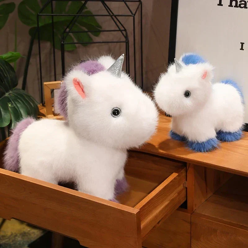 Fuzzy Hvid Blå Lilla Chibi Enhjørning Plüschfigur