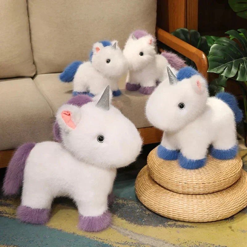 Fuzzy Hvid Blå Lilla Chibi Enhjørning Plüschfigur