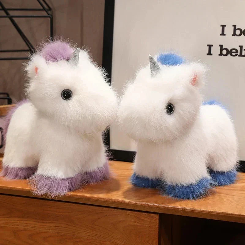 Fuzzy Hvid Blå Lilla Chibi Enhjørning Plüschfigur