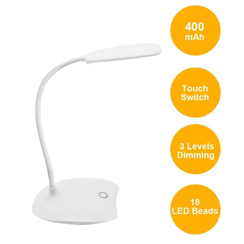 Fleksibel 14 LED Gulvlampe med Berøringstryk, 3 Lysindstillinger, USB Opladelig Læselampe til Soveværelse
