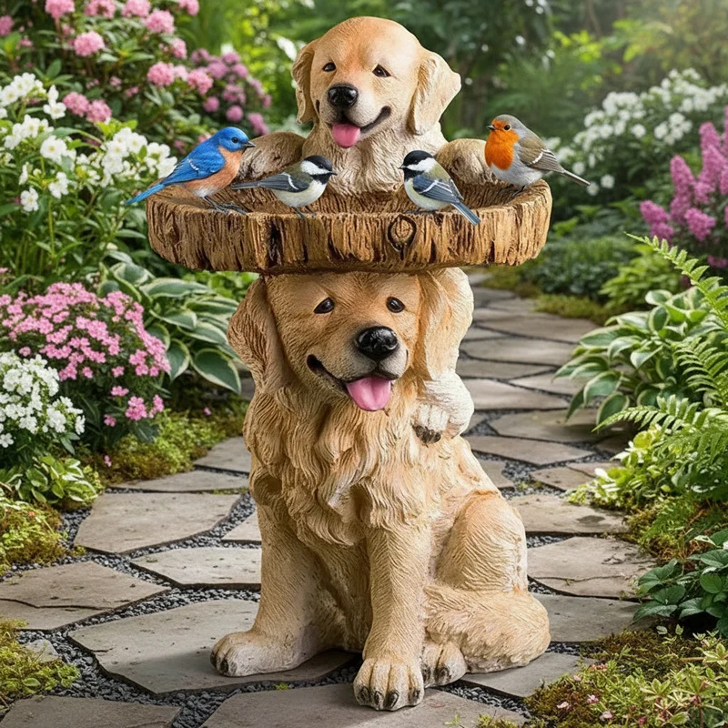 Guldfarvet Retriever Hvalp Havefigur til Fugl Badekar