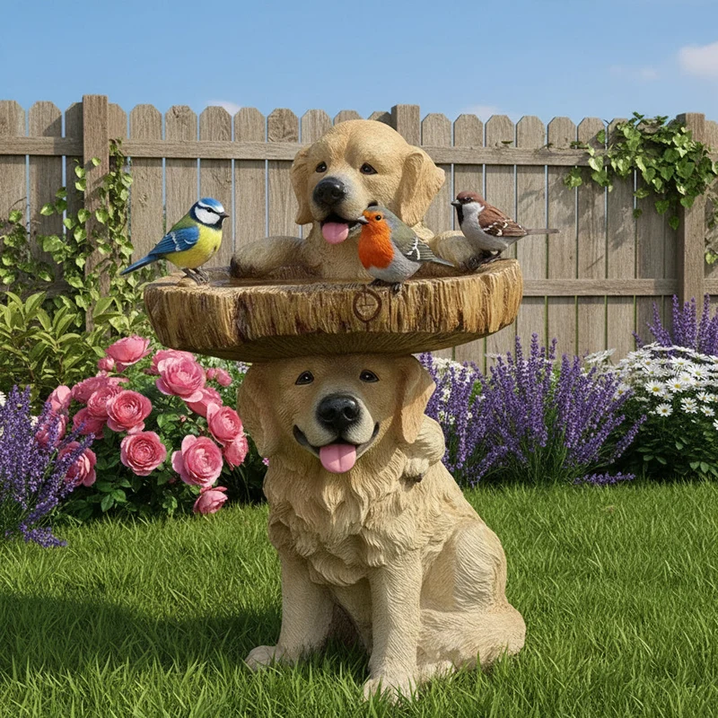 Guldfarvet Retriever Hvalp Havefigur til Fugl Badekar