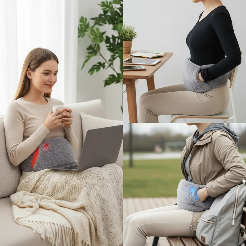 Grafen Varmebælte og USB Håndvarmer | 3-niveau Varmebehandling | Krystalfløjl | Bærbar Varmepute til Mave, Lænd og Menstruation | Vaskbar