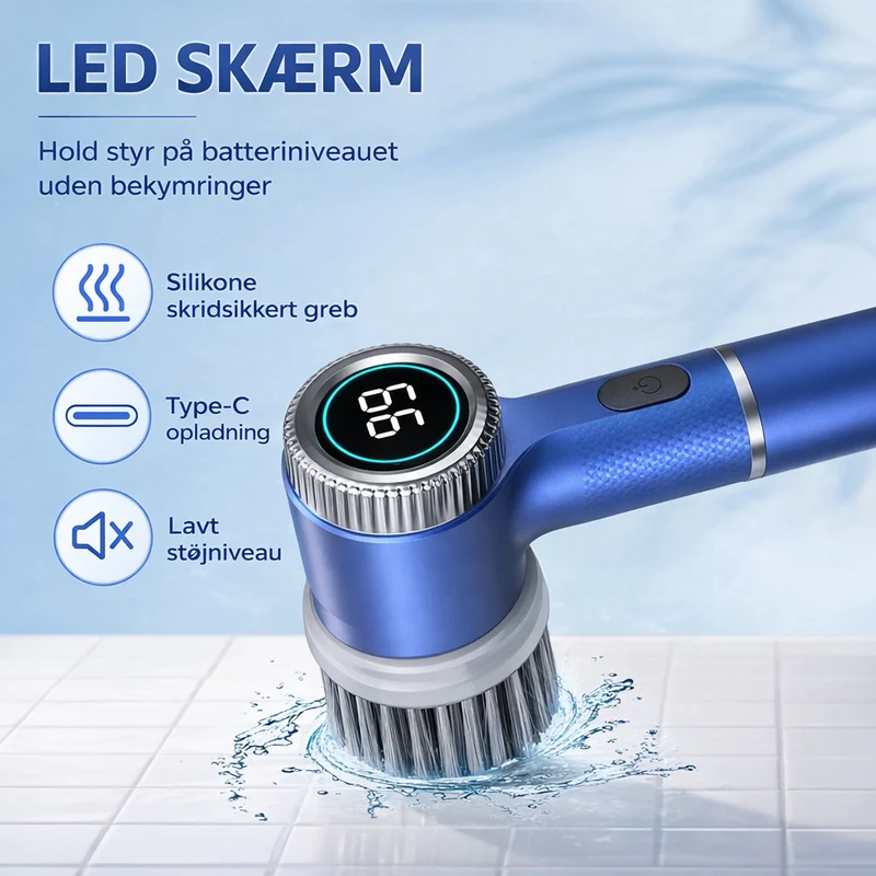 Cleanix™ Pro Elektrisk Rengøringsbørste – Kraftfuld, Trådløs & Vandtæt (IPX7)