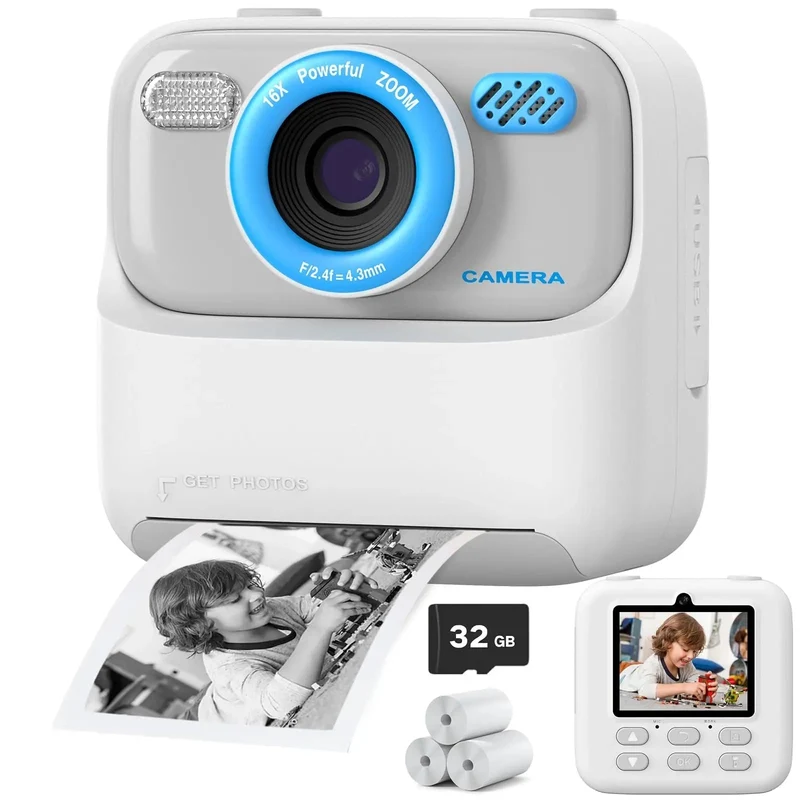 Farverig Sofortkamera til Børn med HD Selfie og 32GB Hukommelse