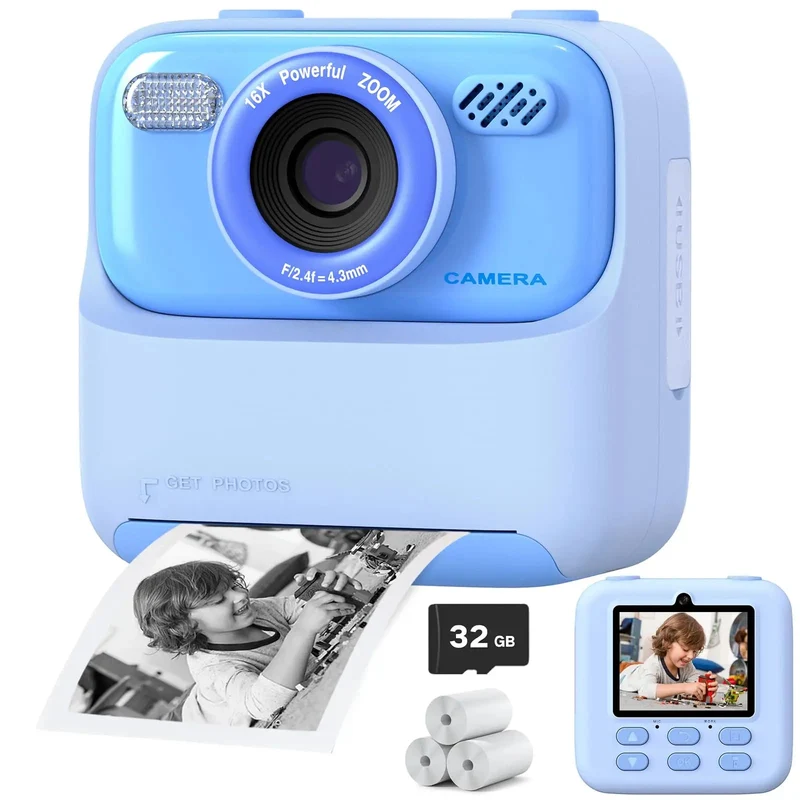 Farverig Sofortkamera til Børn med HD Selfie og 32GB Hukommelse