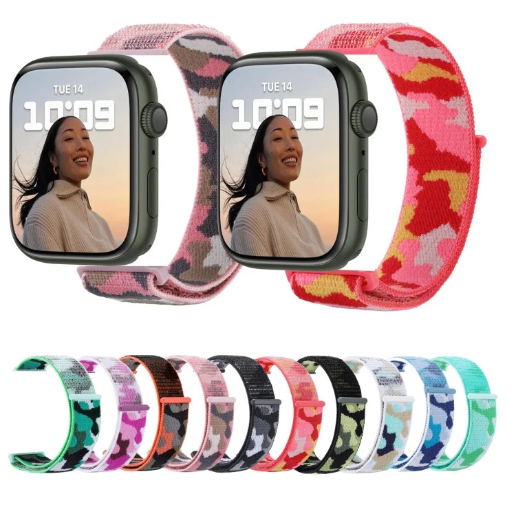 Nylon Urrem til Apple Watch Ultra 49mm & Series 9, 8, 7, 6, 5, 4, 3, 2, 1 (Rosa Camouflage)