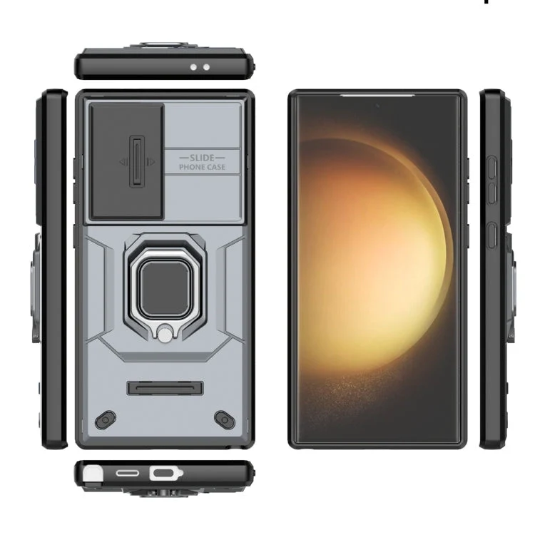 Samsung Galaxy S24 Ultra 5G Stødabsorberende TPU + PC Telefoncase med Holder (Grå)