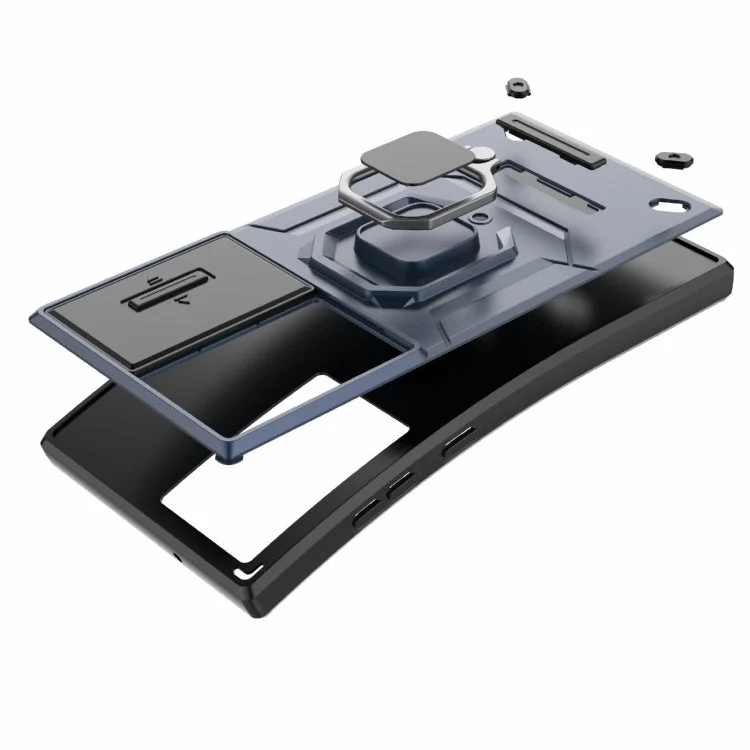Samsung Galaxy S24 Ultra 5G Stødabsorberende TPU + PC Telefoncase med Holder (Grå)