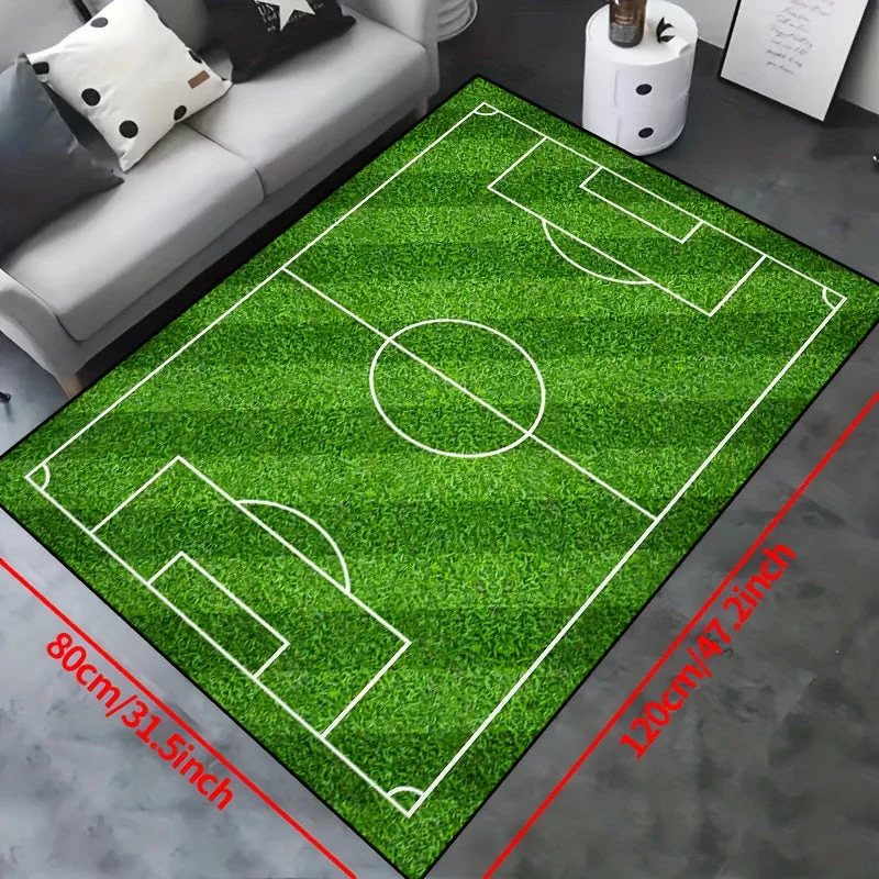 Fodboldbane Mønster Tæppe - Skridsikker Vaskbar Lounge-Måtte til Stue, Soveværelse, Have eller Spilværelse