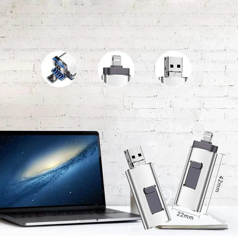 Alsidig 4-i-1 USB-nøgle til iPhone, Android og PC