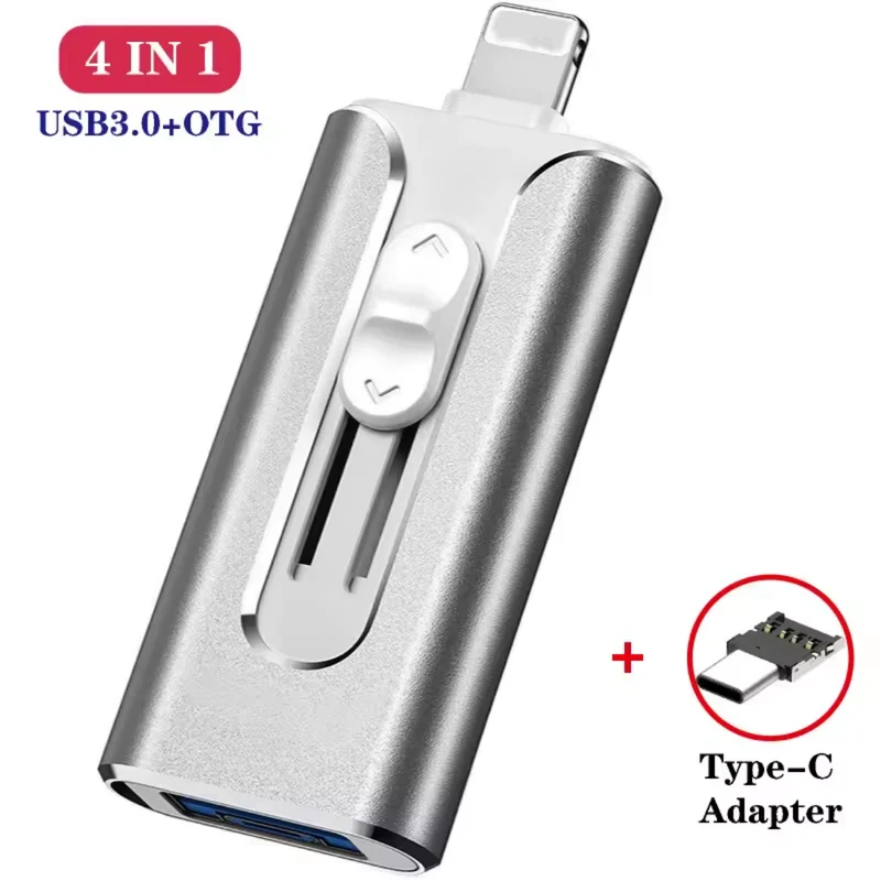 Alsidig 4-i-1 USB-nøgle til iPhone, Android og PC