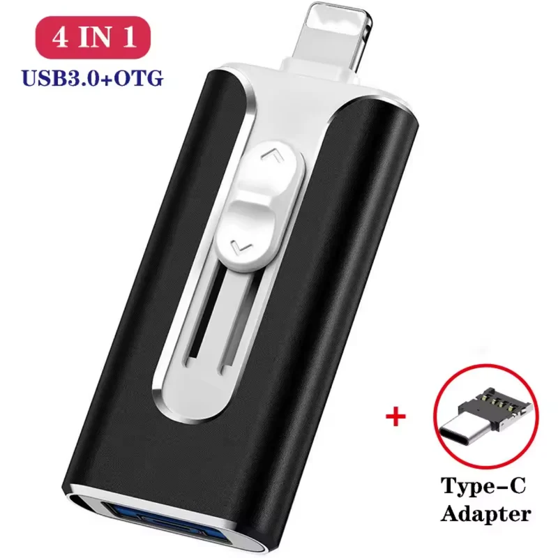 Alsidig 4-i-1 USB-nøgle til iPhone, Android og PC