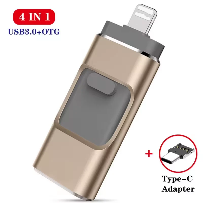 Alsidig 4-i-1 USB-nøgle til iPhone, Android og PC