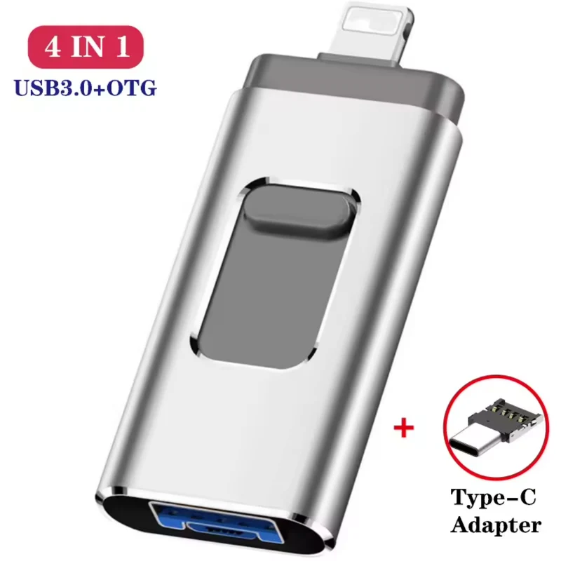 Alsidig 4-i-1 USB-nøgle til iPhone, Android og PC