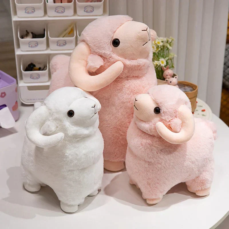 Fluffy Lyserød Hvid Får Ram Plüschtier