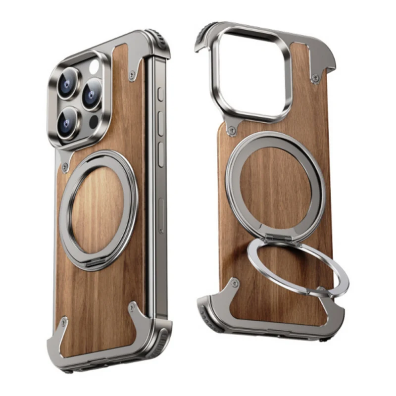 Elegant Smartphone Cover i Træ med Drejelig Støtte