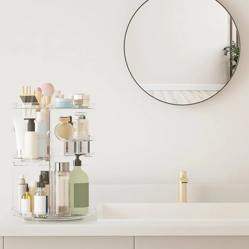 Roterende Makeup Organizer med Justerbar Højde og Stor Kapacitet