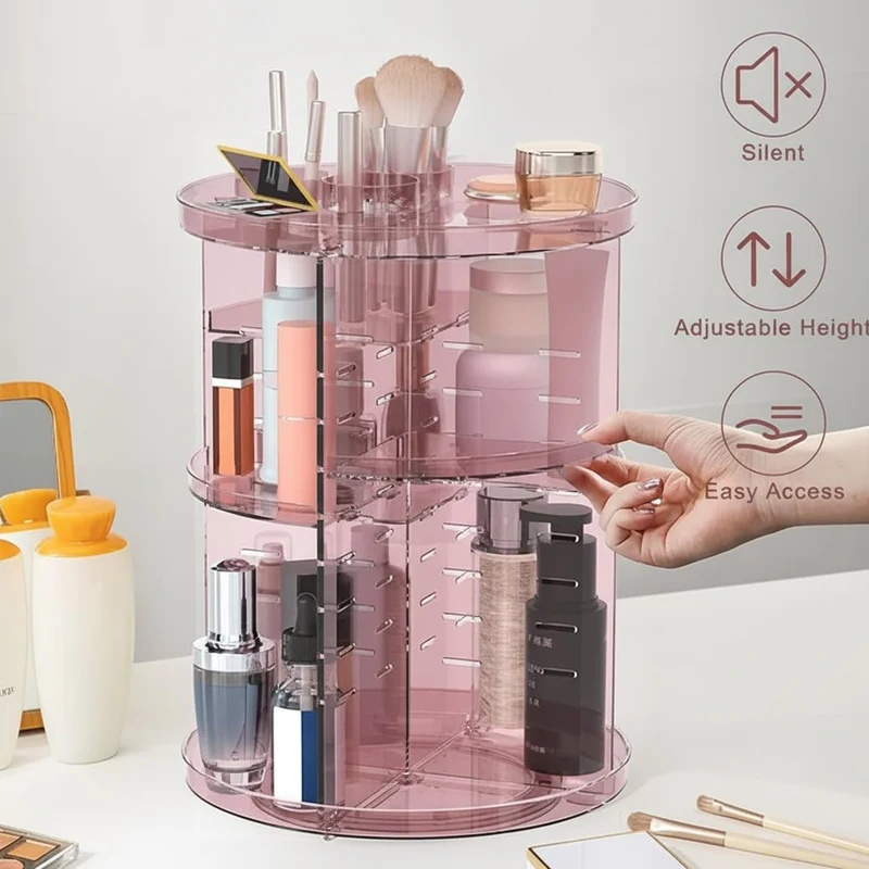 Roterende Makeup Organizer med Justerbar Højde og Stor Kapacitet