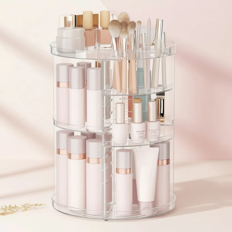 Roterende Makeup Organizer med Justerbar Højde og Stor Kapacitet