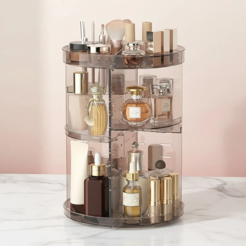 Roterende Makeup Organizer med Justerbar Højde og Stor Kapacitet