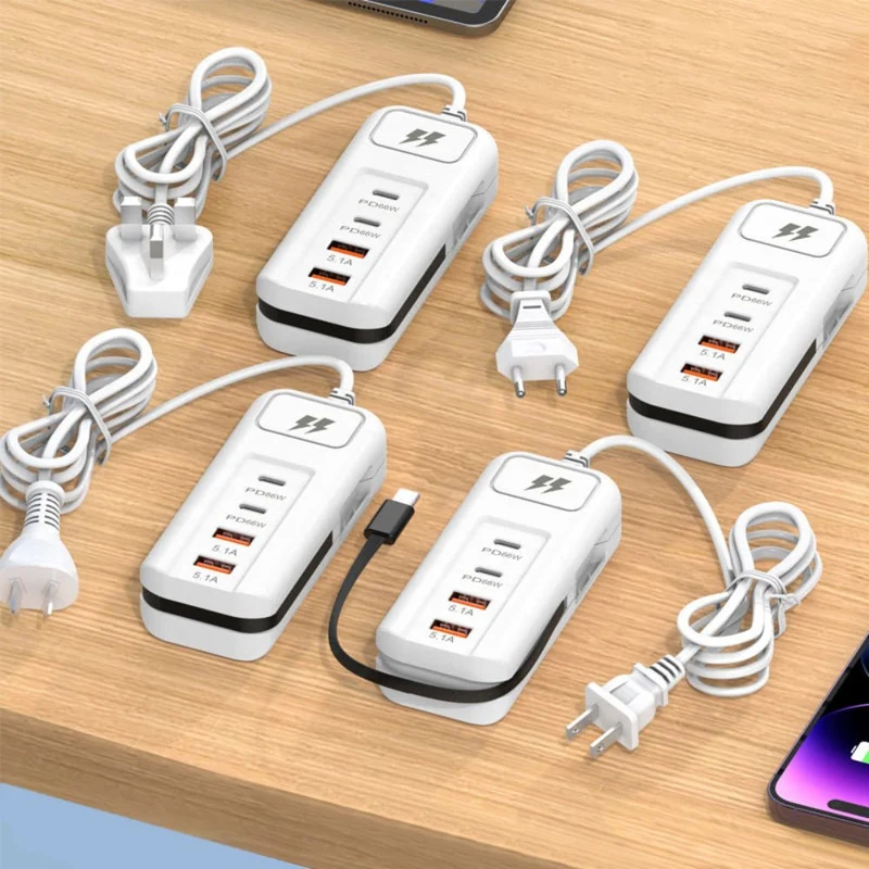 Hurtig 4-Port USB Oplader Hub med Type-C til Flere Enheder
