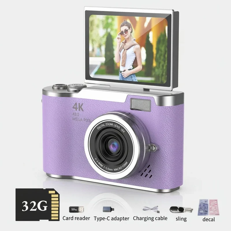 4K Kamera med Flip Skærm & 8X Zoom til Perfekte Billeder
