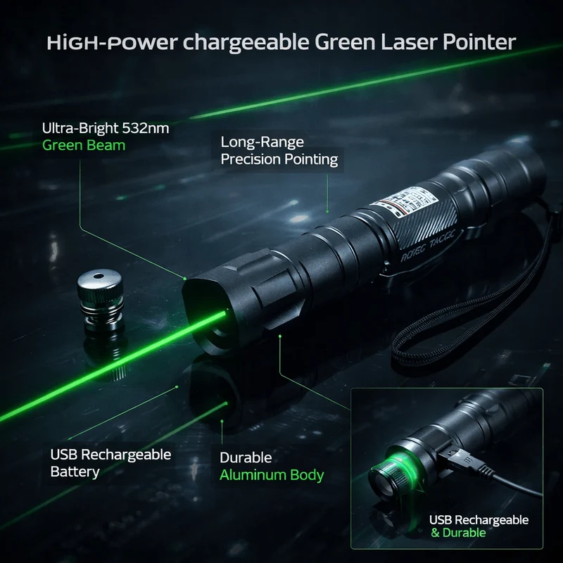 Genopladelig Grøn Laserpointer - Lang Rækkevidde til Udendørs Brug