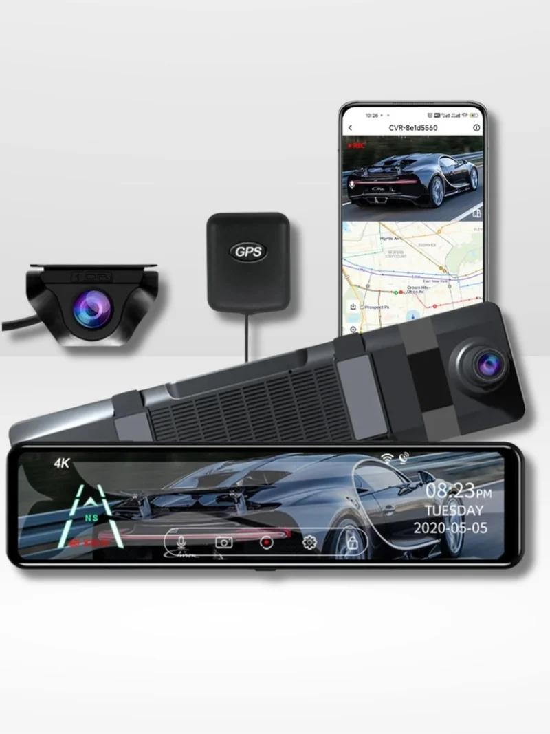 4K Bagview Spejl Kamera med GPS og Optagelse