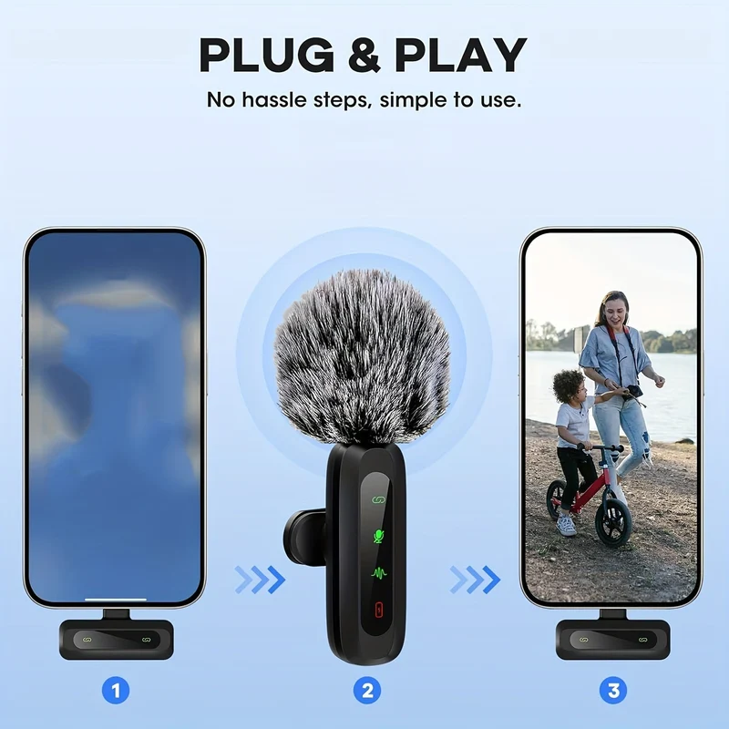Trådløs clip-mikrofon med USB-C til smartphones og tablets