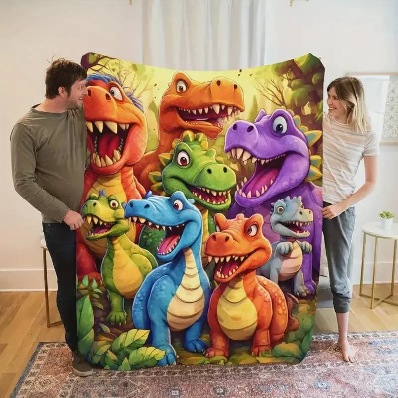 Blød Børneplaid med Dinosaurprint - Farverig Hygge