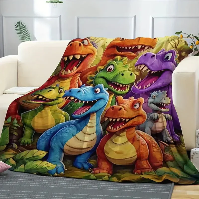 Blød Børneplaid med Dinosaurprint - Farverig Hygge