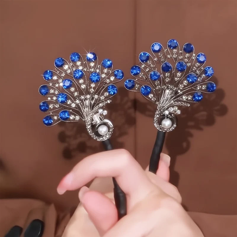 Vintage Påfugl Hårklemme med Krystaller - Sikker & Elegance