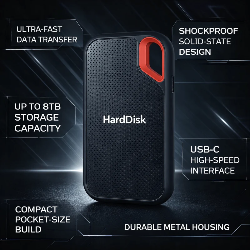 Bærbar SSD Ekstern Harddisk med Hurtig Filoverførsel
