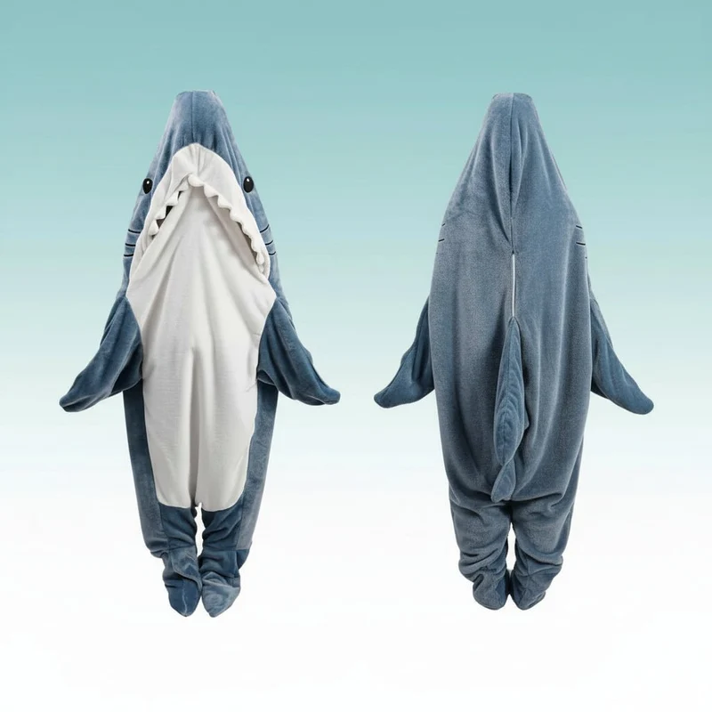 Hajformet Bærbar Tæppe Hoodie – Sjov og Varm Komfort