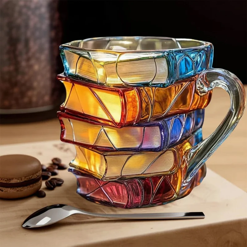 Kaffekrus i Glas med 3D Bogdesign - Perfekt til Bogelskere