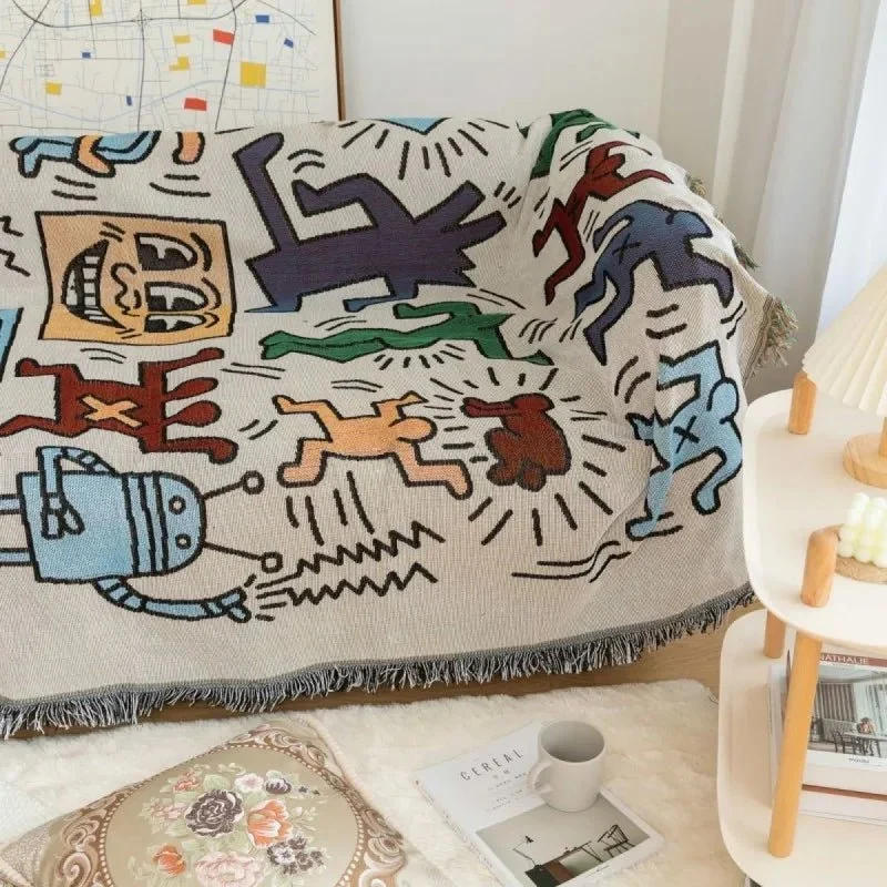 Blød og Alsidig Plaid med Unikt Doodle-Mønster
