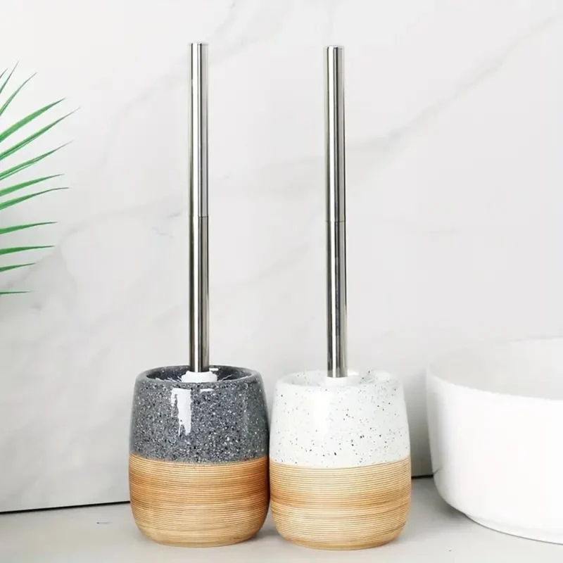 Elegant Toiletsæt: Keramisk Base & Rustfrit Stål Greb