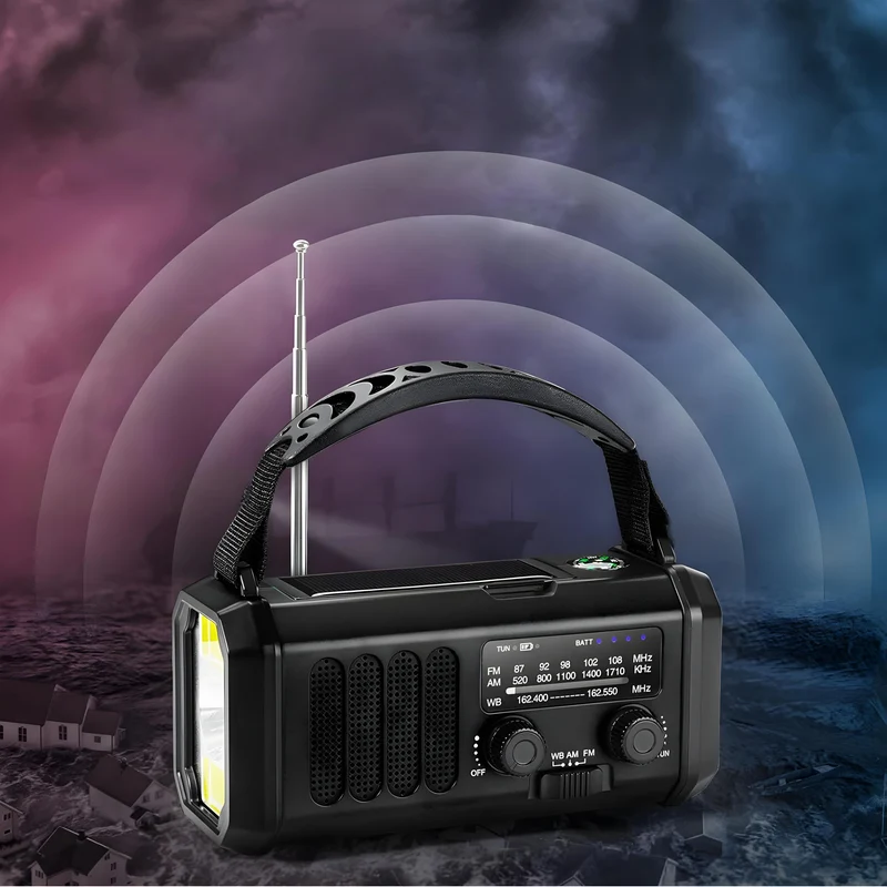 Solardrevet Nødradio med Powerbank & Kraftig Lys
