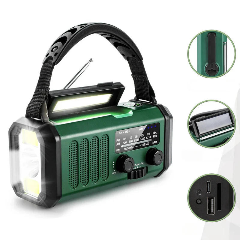 Solardrevet Nødradio med Powerbank & Kraftig Lys