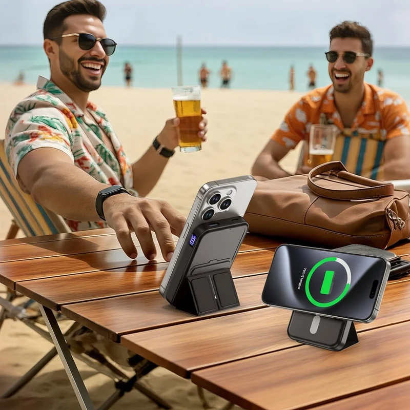 Trådløs Magnetisk Powerbank med Foldbar Stand – 10.000mAh