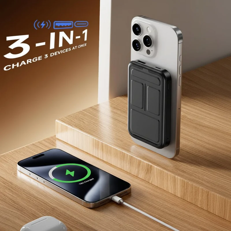 Trådløs Magnetisk Powerbank med Foldbar Stand – 10.000mAh