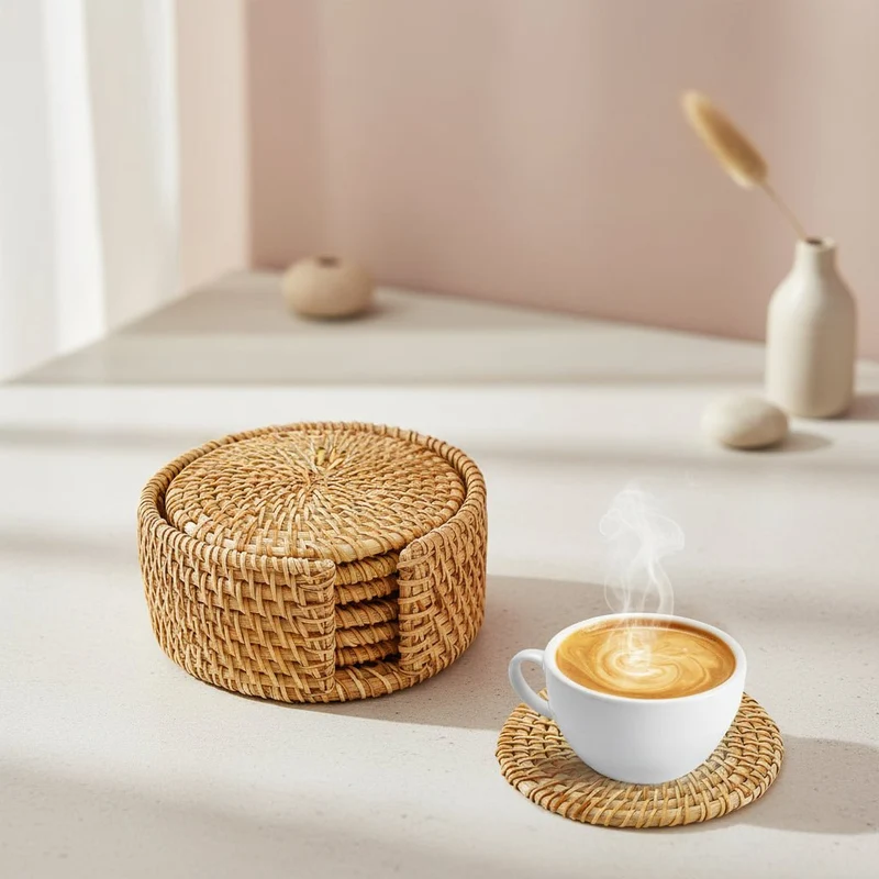 Håndlavet Rattan Bordskåner Sæt – Boheme & Naturlig Stil