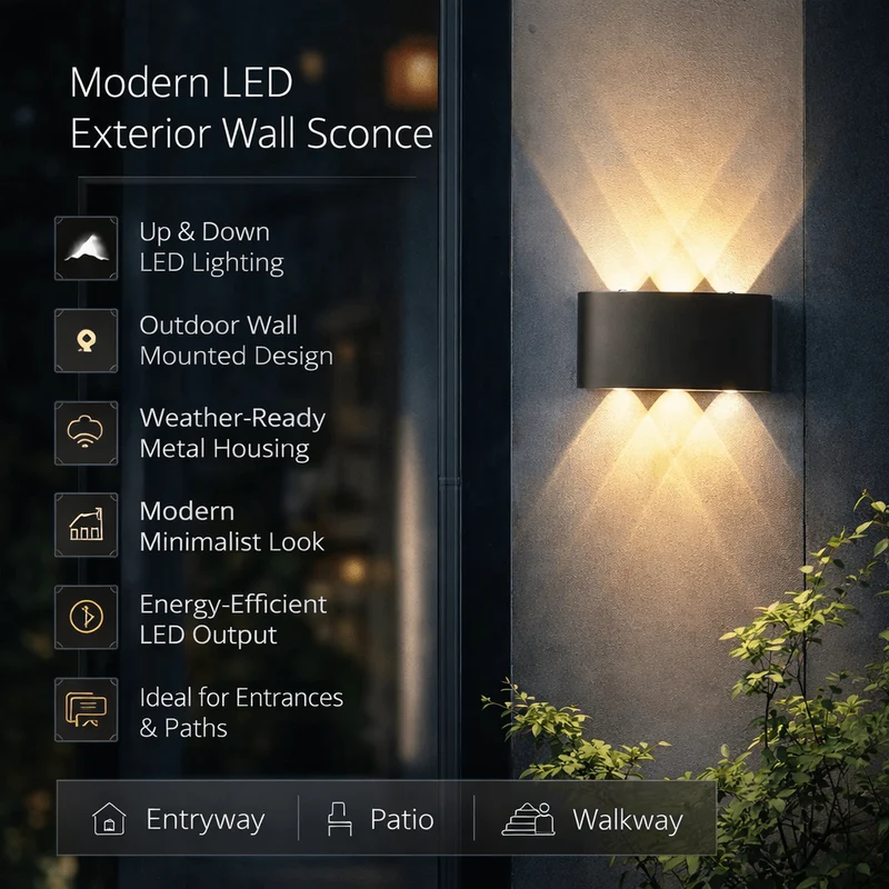 Moderne LED Udendørs Væglampe med Klar og Effektiv Belysning