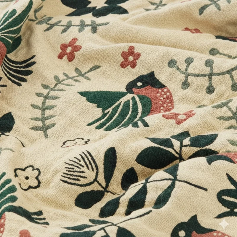 Vendbar plaid med fuglemotiv - Skandinavisk hygge til hjemmet