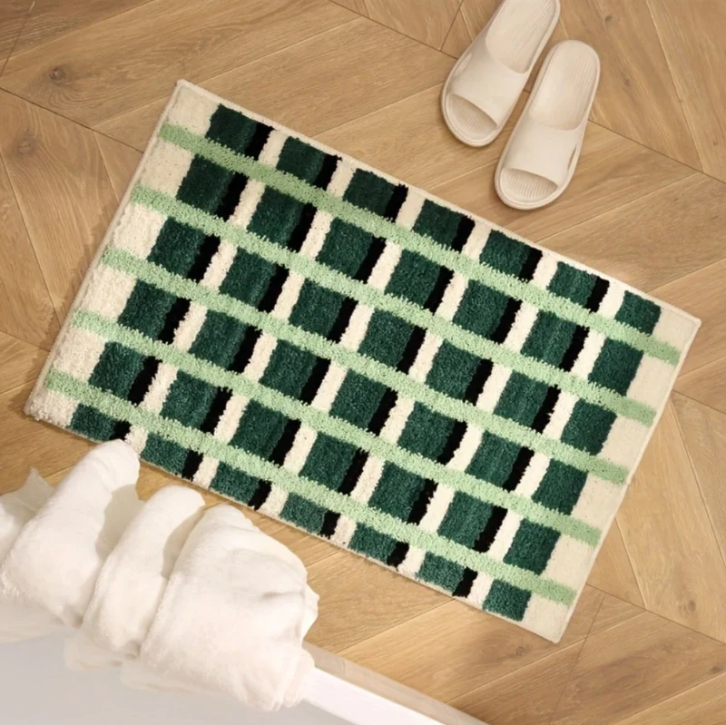 Geometrisk Bademåtte i Mosgrøn - Blød, Sikker og Nem Pleje