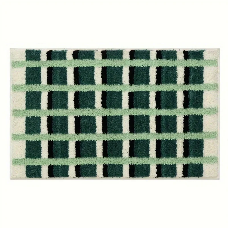 Geometrisk Bademåtte i Mosgrøn - Blød, Sikker og Nem Pleje
